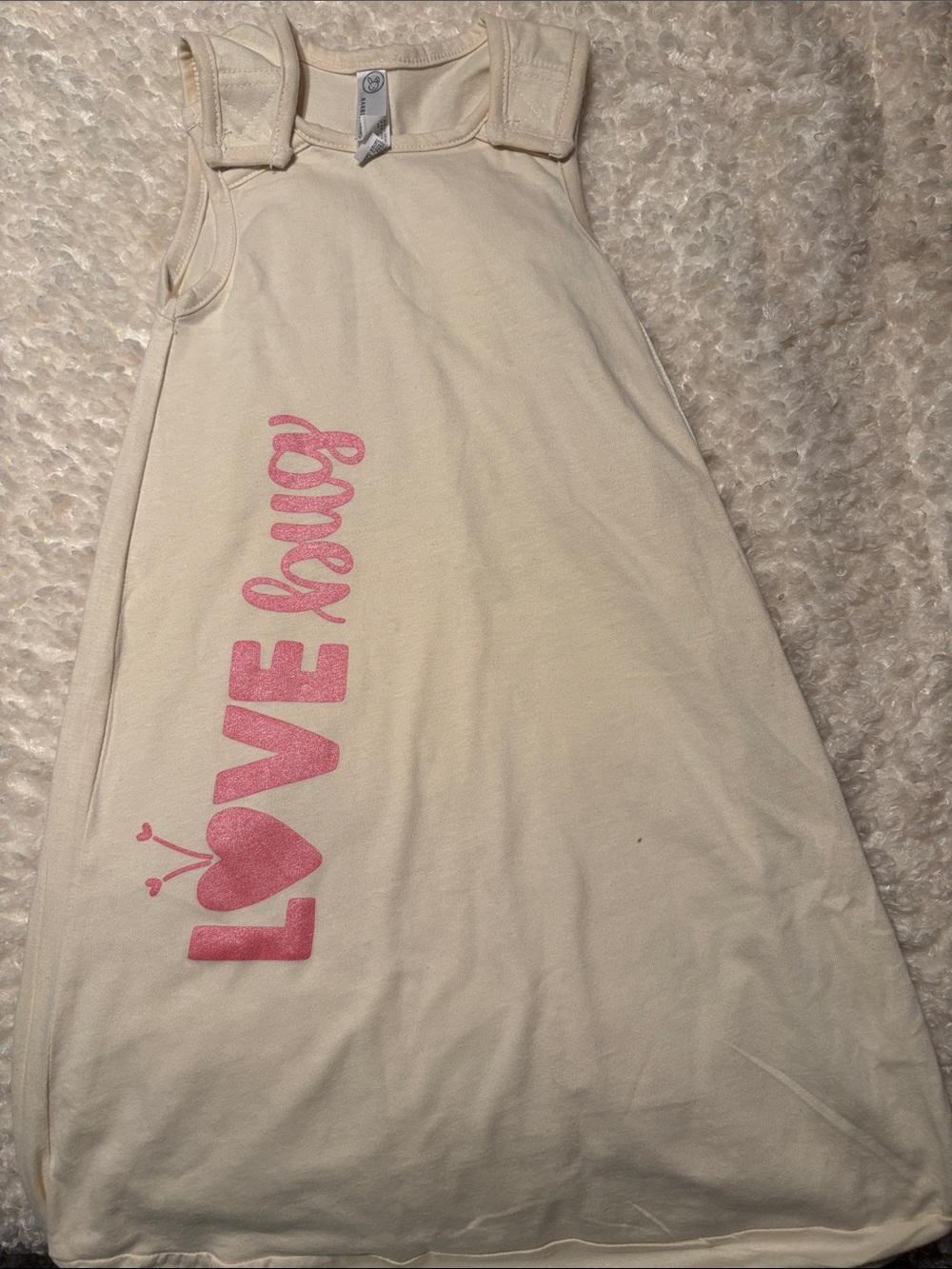 Kids Cream Sleep Sack with Pink "LOVE" Graphic